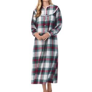 Small Lanz of Salzburg Holiday Plaid Flannel Gown Nightie Sleep Shirt Tartan
